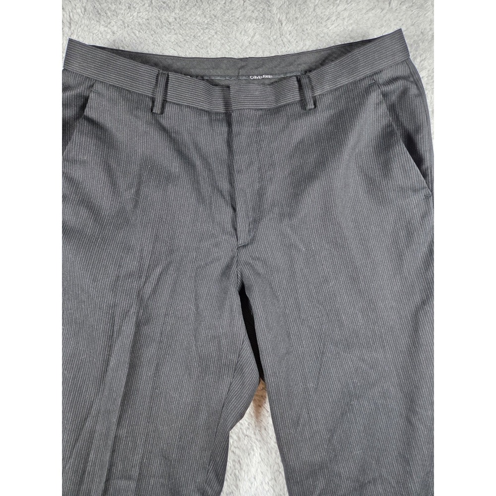 Calvin Klein Dress Pants 33x30 Charcoal Grey Mens Pinstripe Wool Blend Trousers